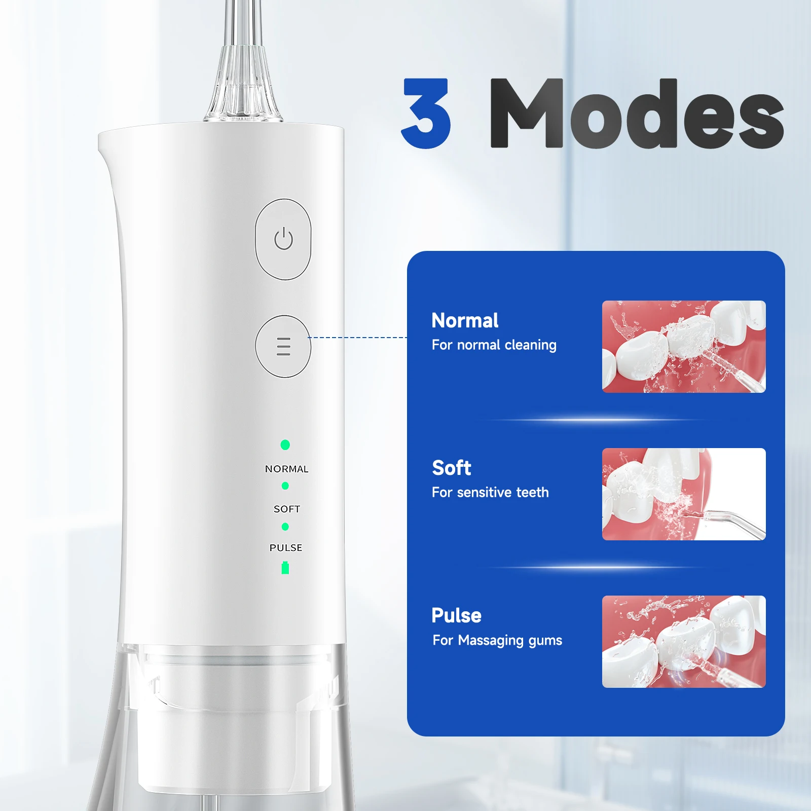 Oral Irrigator 3 Mode Water Flosser Dental Water Jet for Teeth Rechargeable Portable 300ML Water Tank Teeth Cleaner