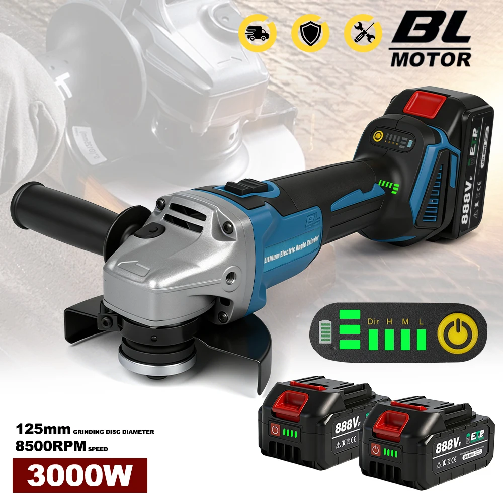 Meuleuse d'angle électrique sans fil 125 mm, batterie lithium, 3 vitesses, outil de meulage, polissage et découpe du bois, compatible avec batterie Makita 18V.