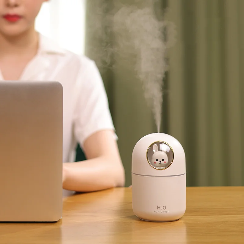 300ML Cute Air Humidifier USB Ultrasonic For Home Hedroom Aroma Diffuser Silent Heavy Fog with Colorful Light Mini Humidificador