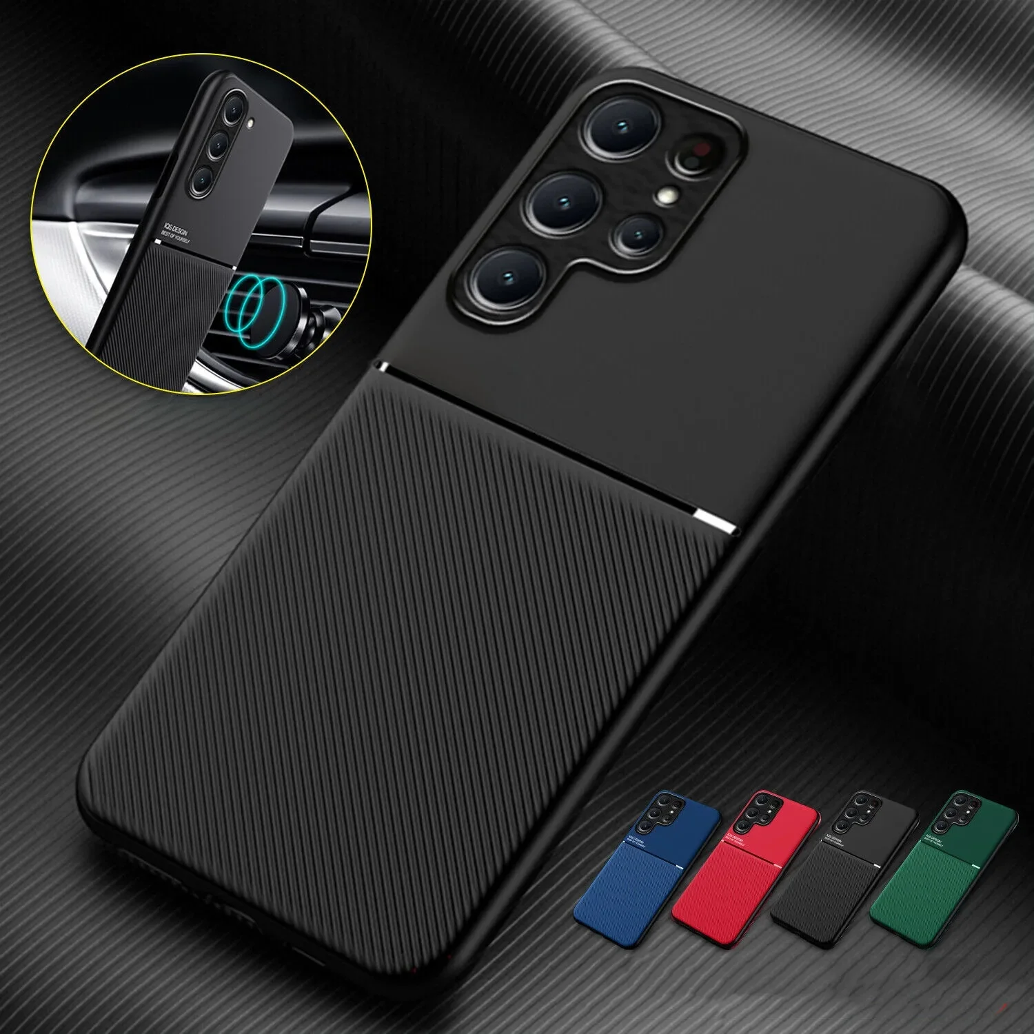 Étui de luxe antidérapant pour Samsung Galaxy S26 S25 Edge S24 Ultra S23 FE S22 Plus 5G, avec support magnétique intégré pour voiture, Coque Funda