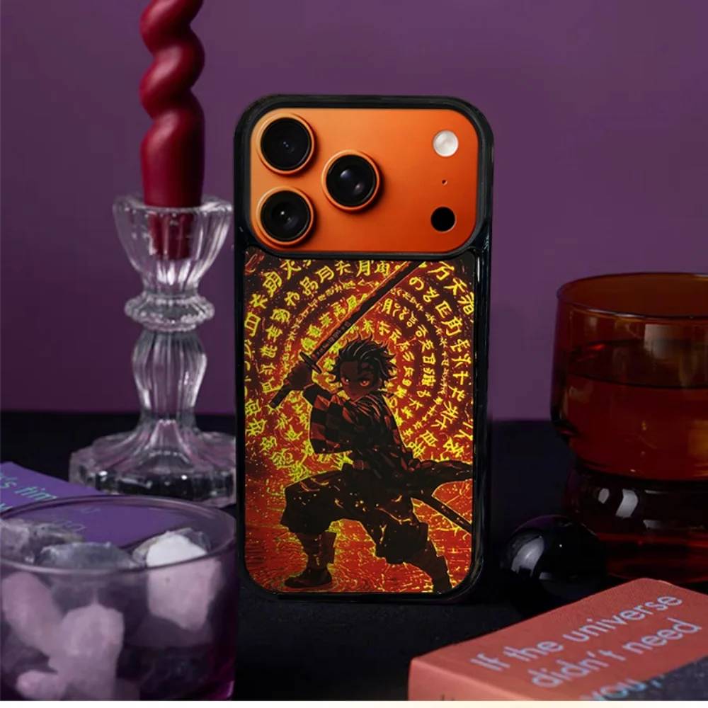 

Gold-plated Demon Slayer Tanjiro magnetic phone case, suitable for iPhone 14/15/16/17 Pro Max, Fundans 17Pro new protective case
