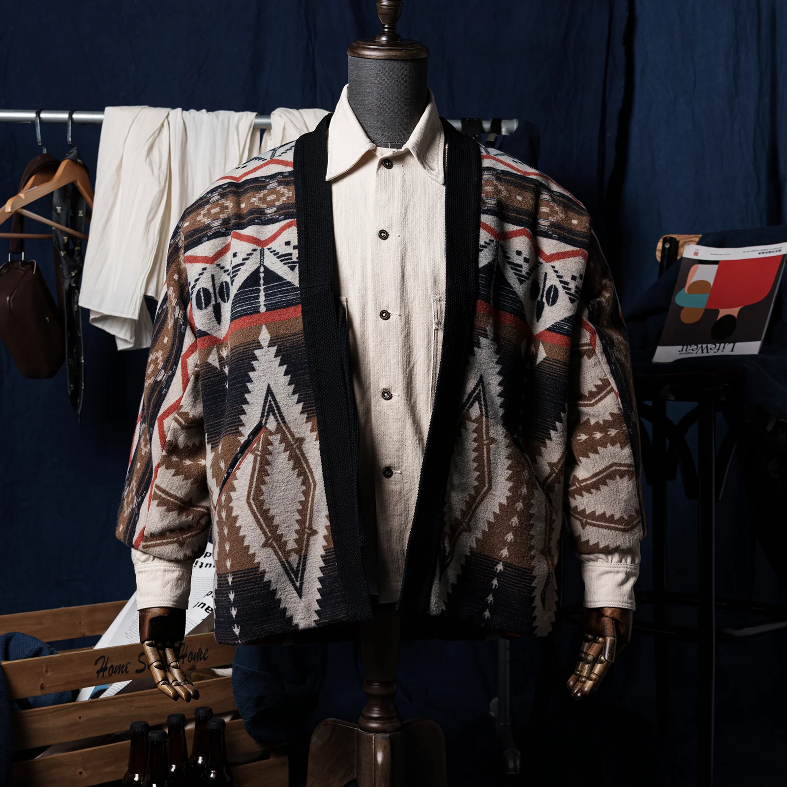 

Мужская винтажная этническая куртка-кимоно Navajo, кардиган с принтом ацтеков, пальто, свободная уличная одежда, халат, верхняя одежда