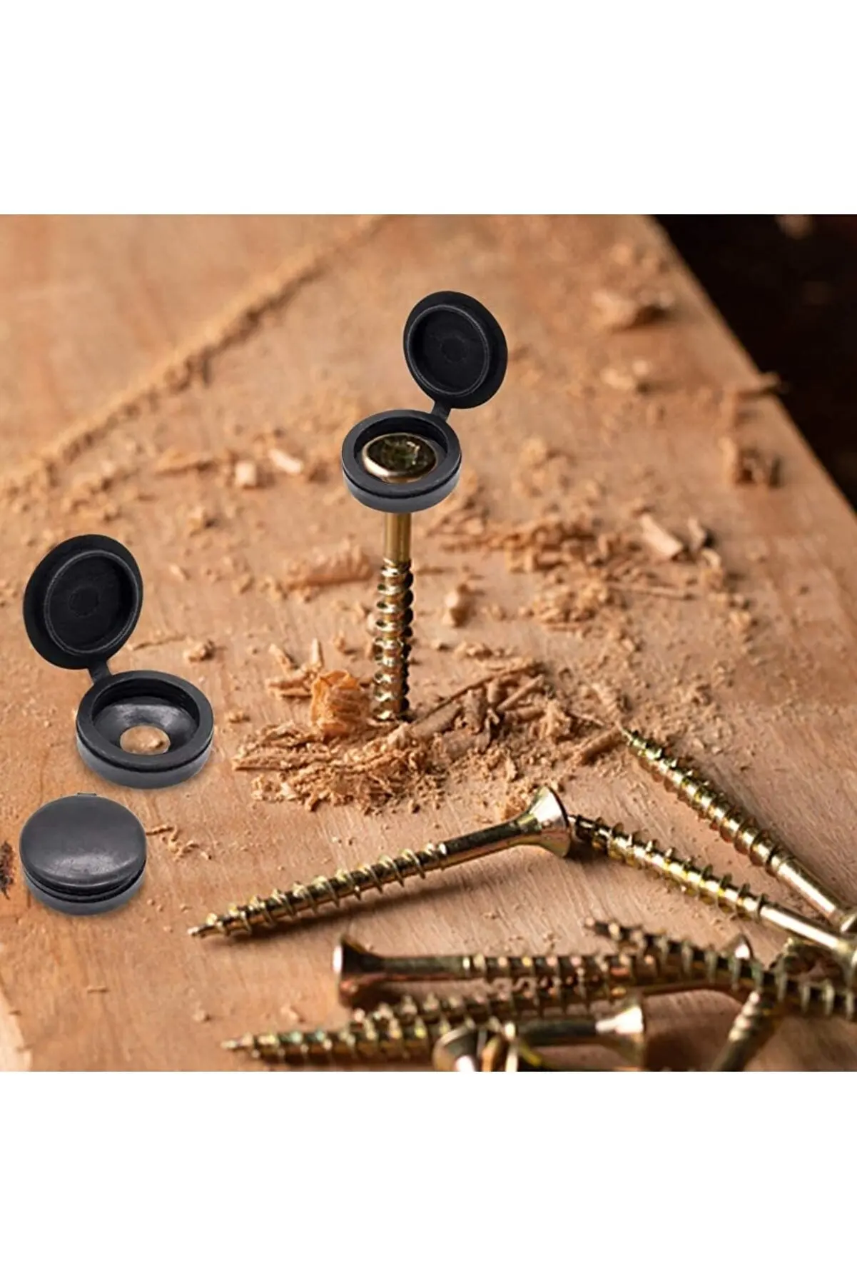 100 PCS Hinged black plastic screw cover, screw hidden cover, screw cover, furniture screw cover with hard Flat head Wood