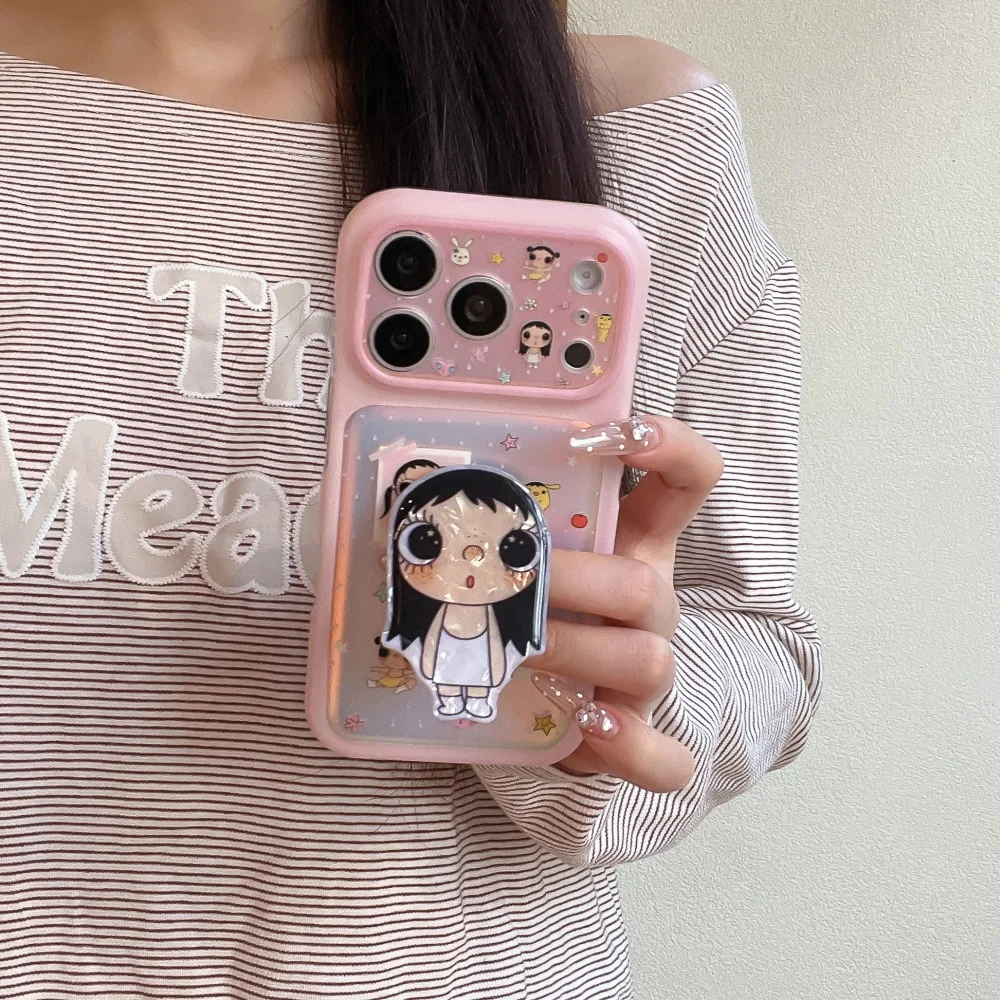 Kawaii Cartoon Girl IMD Laser Phone Case for iPhone 18 Pro 17 Max 15 16 17 Pro Max 16 Pro, Fashion Shockproof Cases, with Holder