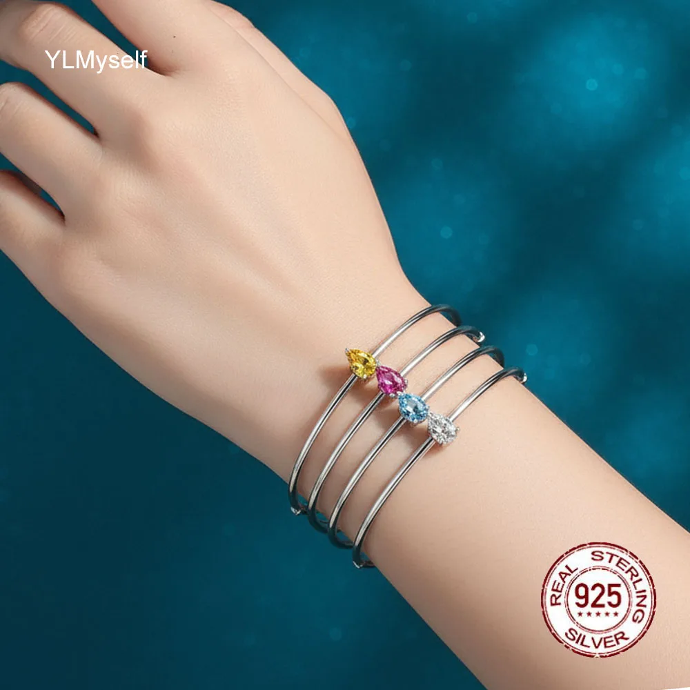 

YLMyself 1ct Pear Moissanite Bangle Bracelet 5x8mm 925 Sterling Silver Minimalist Luxury Jewelry for Women