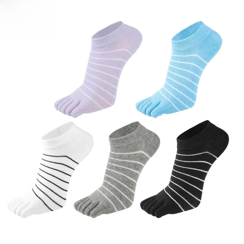 1 Paire de Chaussettes Courtes en Coton Pur à Cinq Doigts pour Femme et Fille, Rayées ou Unies, Style Harajuku, Invisibles, Tendance et Mignonnes, avec Doigts – Vente Flash