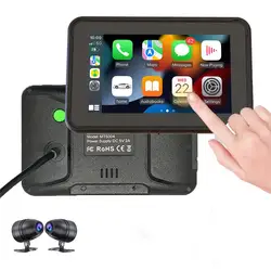 Karadar MT5004 nuevo 5 pulgadas motocicleta Apple Carplay Android Auto navegación GPS cámaras de doble lente motocicleta DVR grabadora de conducción