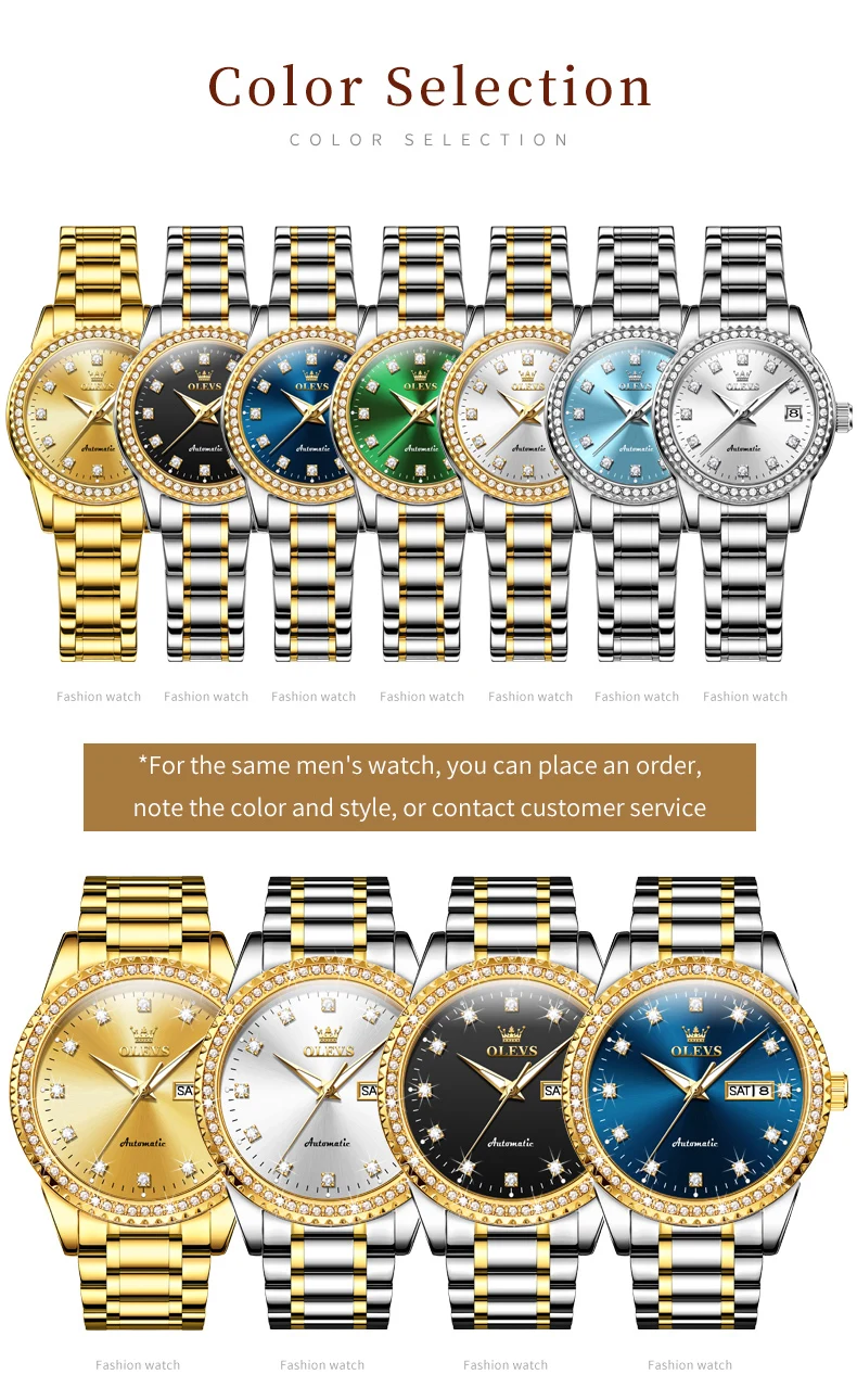 ساعة OLEVS 7003 للسيدات ميكانيكية أوتوماتيكية مقاومة للماء بحزام فولاذي ساعة يد فاخرة للنساء هدية عيد الميلاد #5