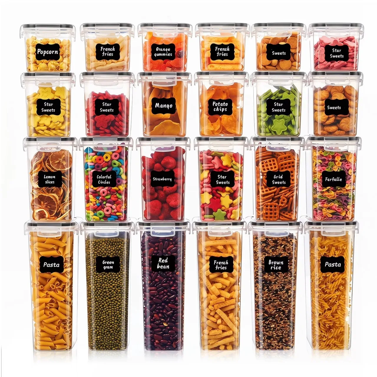 24 PCS Airtight Food Storage Containers with Lids, Kitchen Storage Container for Cereal, Dry Food, Flour and Sugar, BPA-Free, Includes 24 Labels