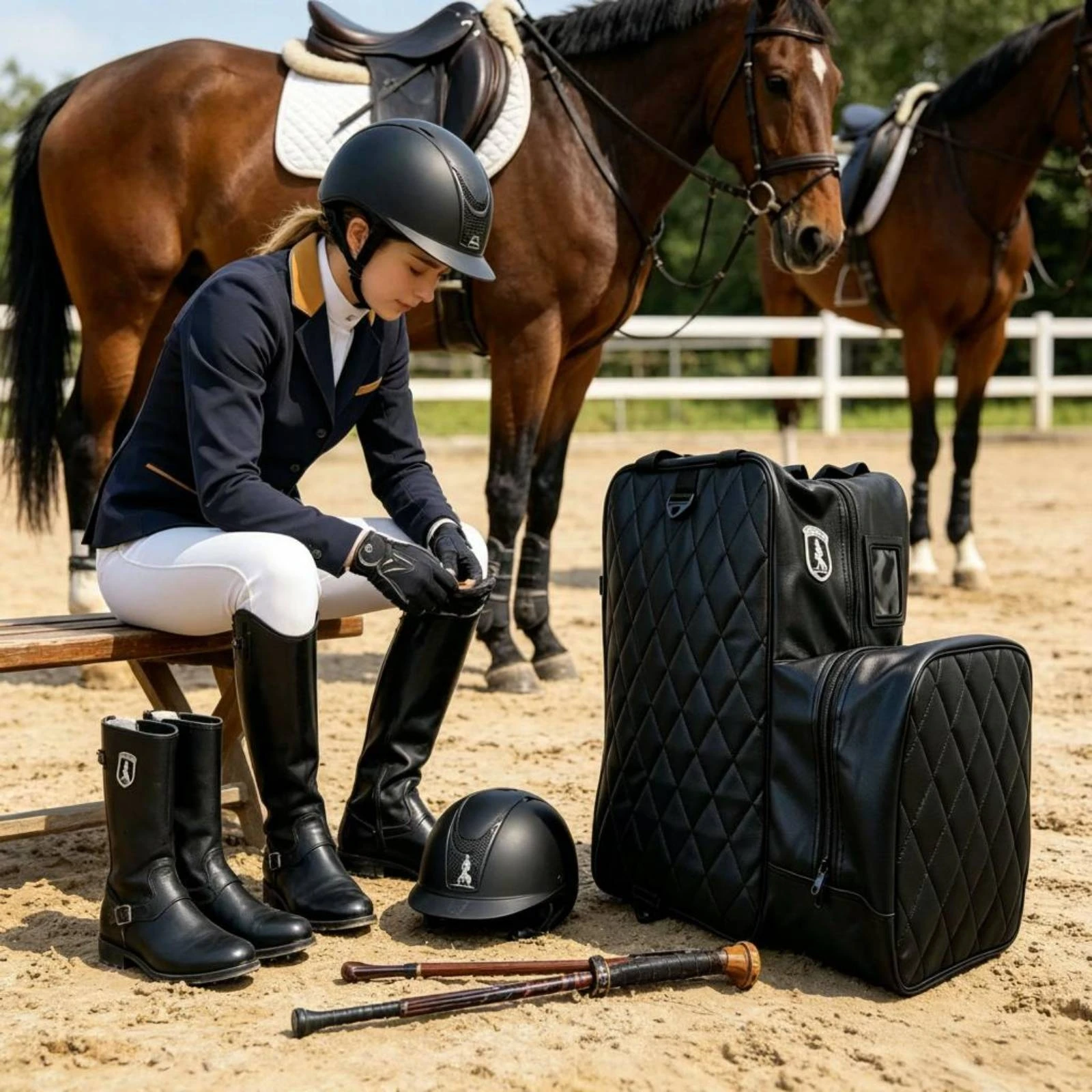 equestrian-travel-bag-diamond-quilted-large-capacity-detachable-shoulder-strap-waterproof-for-horse-riding-competition-traing