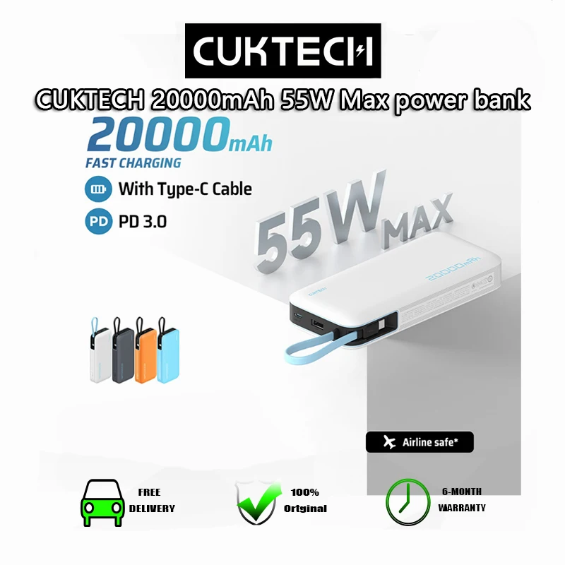 

CUKTECH Fast Charging Power Bank 20000mAh Capacity 55W Max Portable Powerbank for Laptop and Phone Business