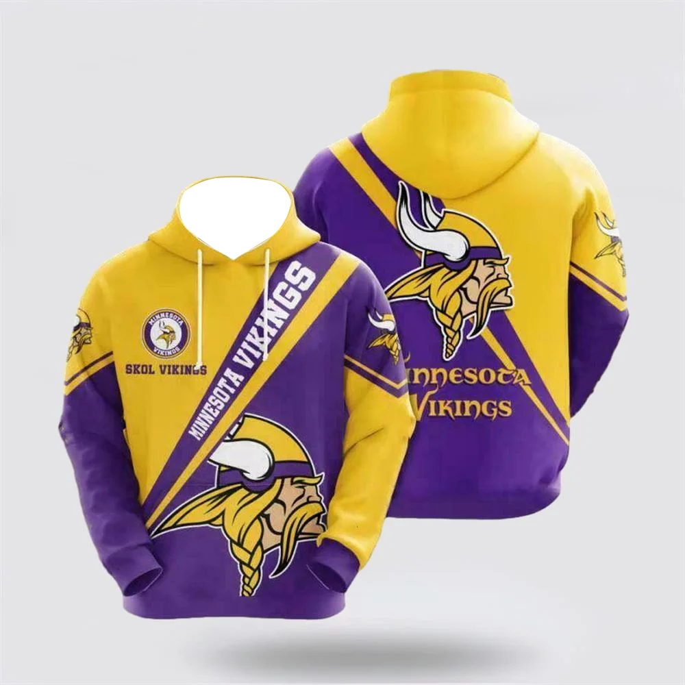 New Minnesota American football Hoodie Warm Popular Hoodie Casual Long Sleeve Pullover Hoodie Vikings 3D Hoodie Style