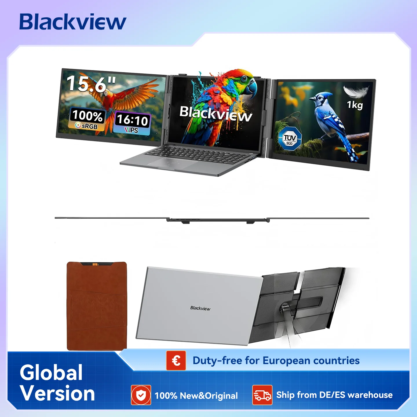 Blackview DCM8 Triple Laptop Screen Extender, 15.3" 1080P FHD IPS Portable External Screen, For Windows/Mac/Chrome OS &Mobile