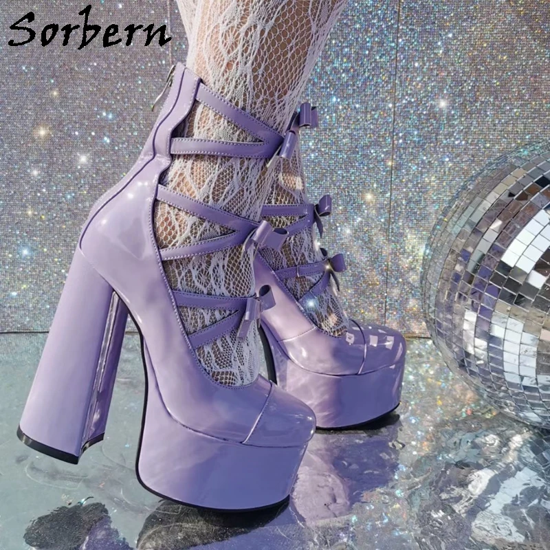 

Sorbern Lavender Gladiator Women Boots Women Lolita Style Block Heels Closed Toe Thick Platform Custom Plus Size