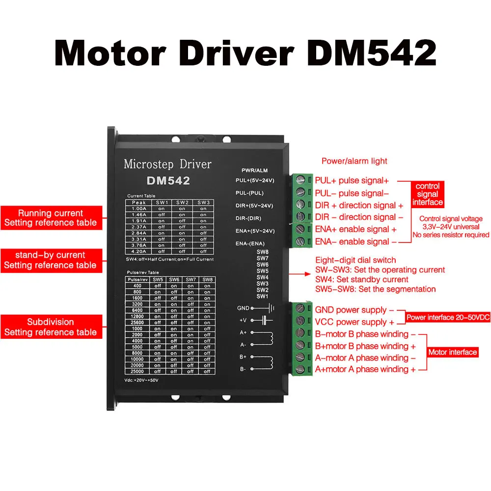 

Driver DM542 Digital Motor Driver 2 Dhase 4.2A For 42/57 Stepper Motor CNC Engraving Machine NEMA17/23 Controller Instead TB6600