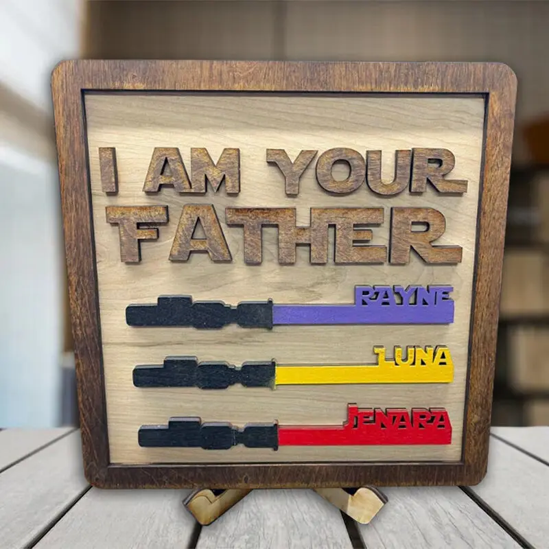 I Am Their Father Custom Wooden Sign Board Personalized Name Puzzle Frame with Lightsaber Sign for Father's Day