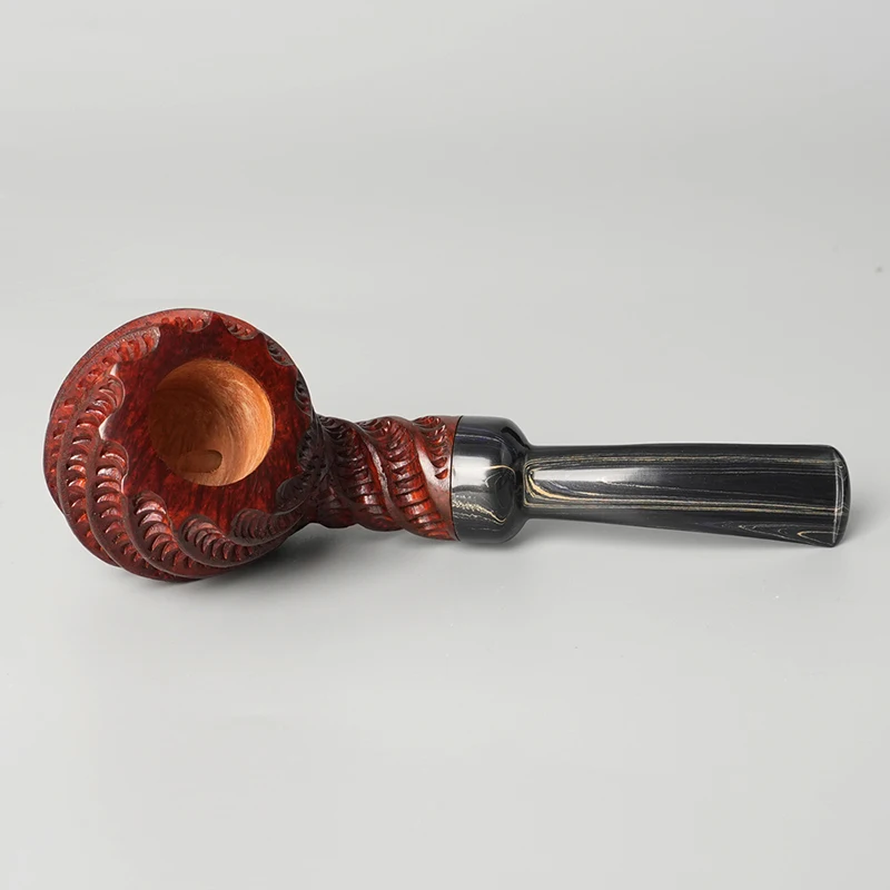 MXUIANG Hand-carved tobacco pipe briar wood pipe 3mm flue design curved handle vulcanized rubber cigarette holder briarwood pipe