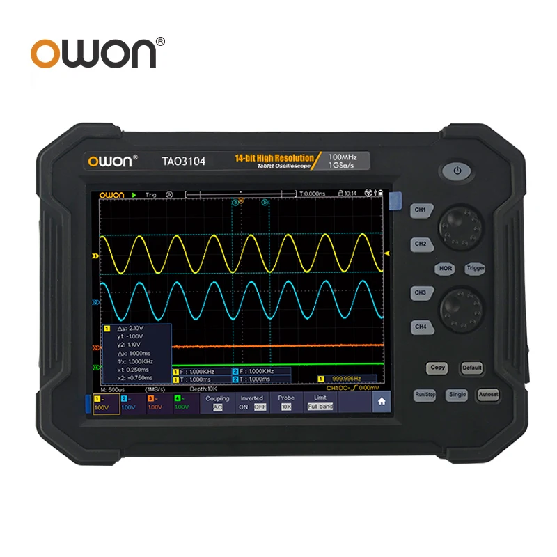 OWON TAO3074 TAO3104 Handheld Digital Oscilloscope 4CH 100MHz 1GS/s 40M Record Length 8inch Multi- trigger Bus Decoding Function