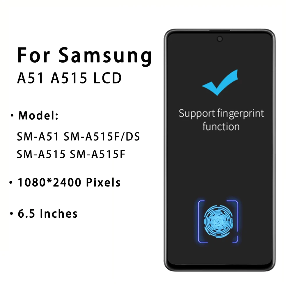 6.5\'\'Super AMOLED LCD For Samsung Galaxy A51 LCD Display Touch Screen Digitizer Assembly Replacement A515 A515FN/DS A515F