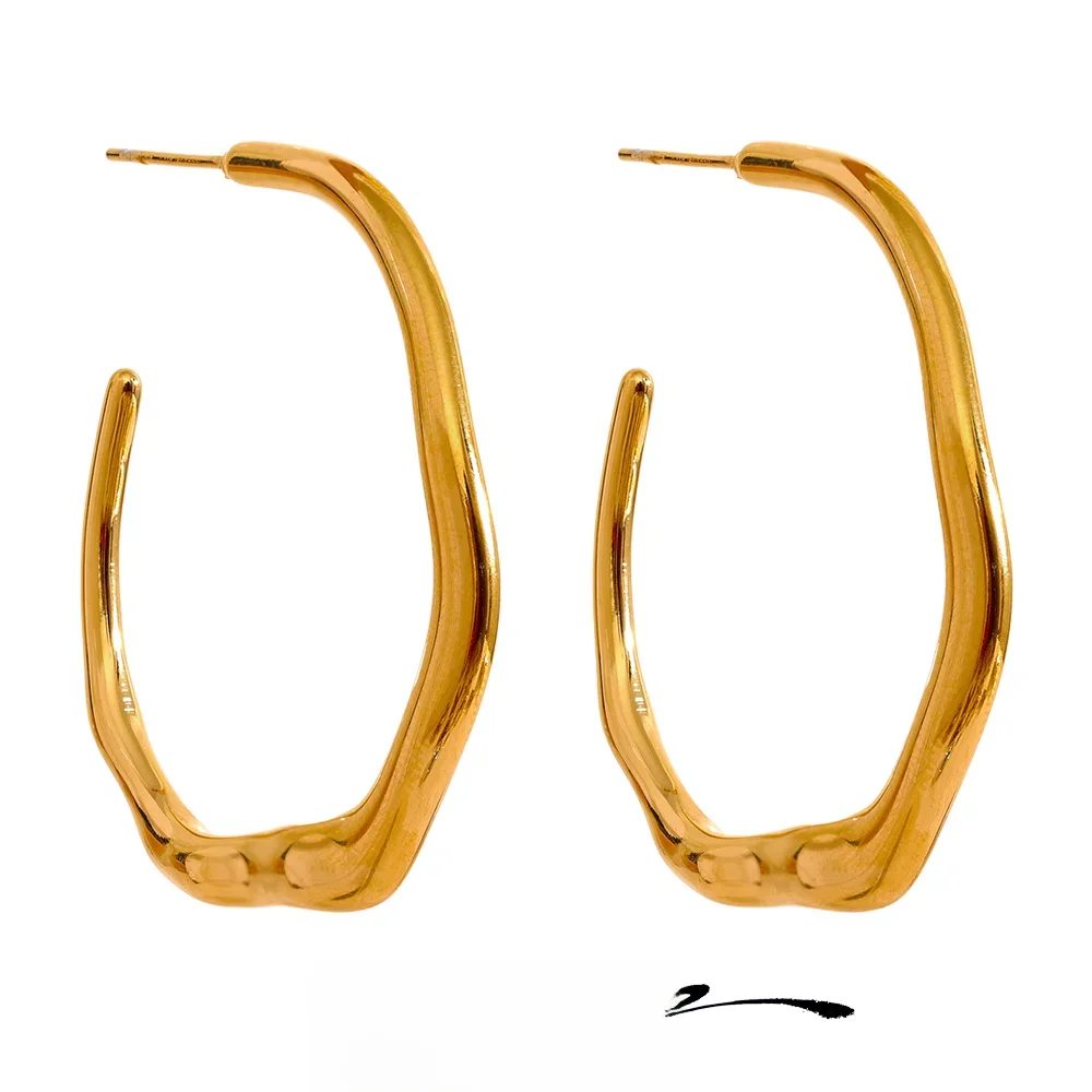 Yhpup Minimalistyczne geometryczne eleganckie kolczyki ze stali nierdzewnej Wodoodporny metal Pozłacany 18K Prosty codzienny prezent z biżuterią wysokiej jakości — zdjęcie 2