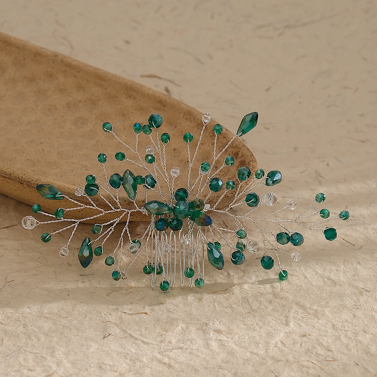 Emerald Green Crystal Wedding Hair Comb Silver Hand-wired Bridal Headpiece Vintage Hair Accessories for Women Prom Party image 3