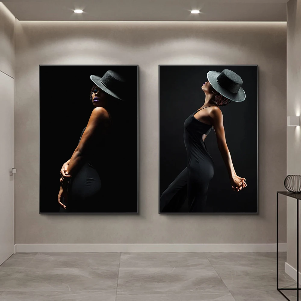 Fashion Elegant Woman Silhouette Black Canvas Painting Black Girl Wall Decor Art Posters and Prints For Living Room Home Decor