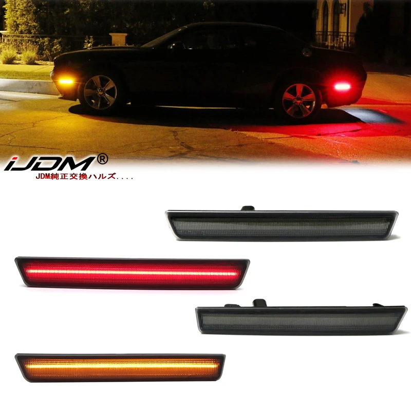 iJDM Amber/Red Full LED  Side Marker Light For 2008-2020 Dodge Challenger Turn Signal Light/Parking Light,OEM Sidemarker Lamps
