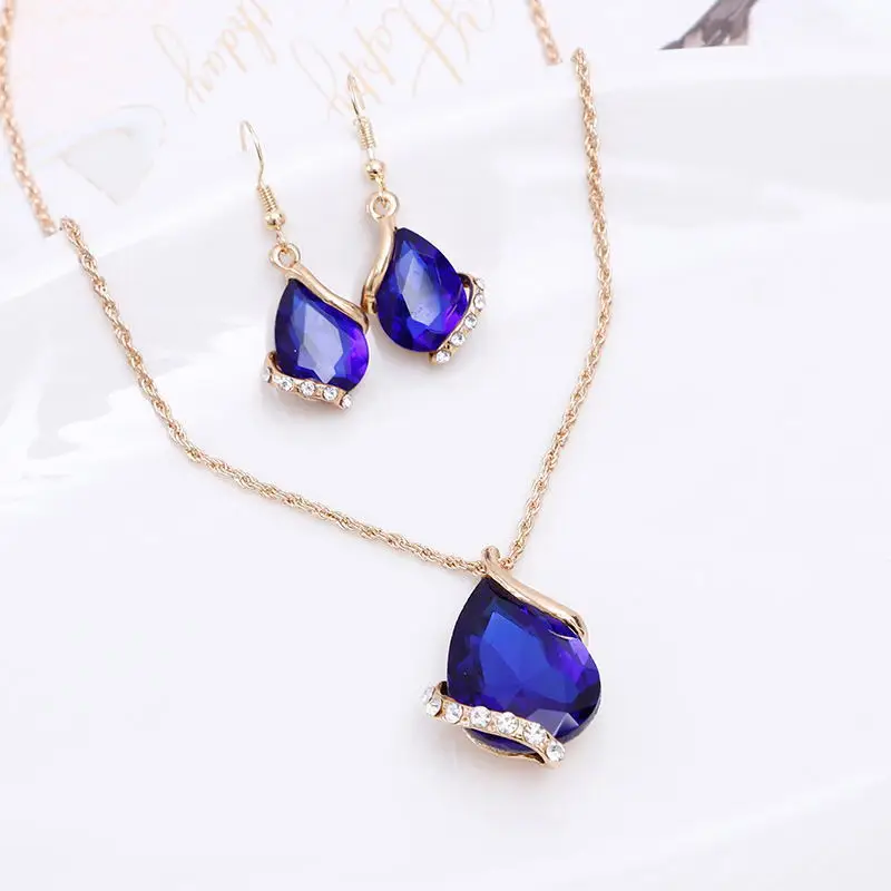 Fashion European and American water droplets love crystal jewelry necklace jewelry exquisite set bride photo wedding set gift