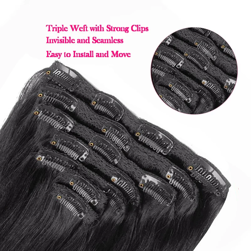 Clip in Hair Extensions Real Human Hair Straight 100% Human Hair Clip in Hair Extensions for Women 10-26 Inch 240G