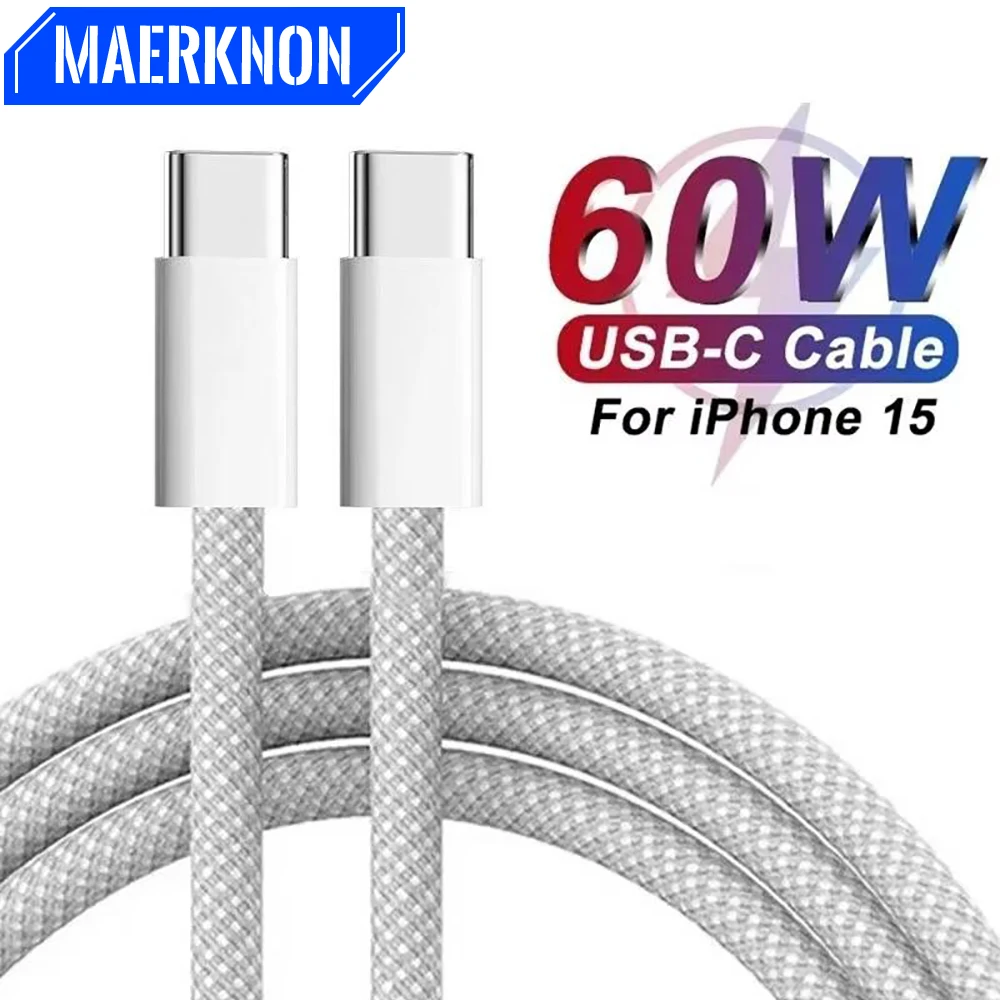 Nylon Braided PD 60W USB C Cable Fast Charge Type C To Type C Data Cord For iPhone 16 15 Pro Max Samsung Quick Charge Phone Wire