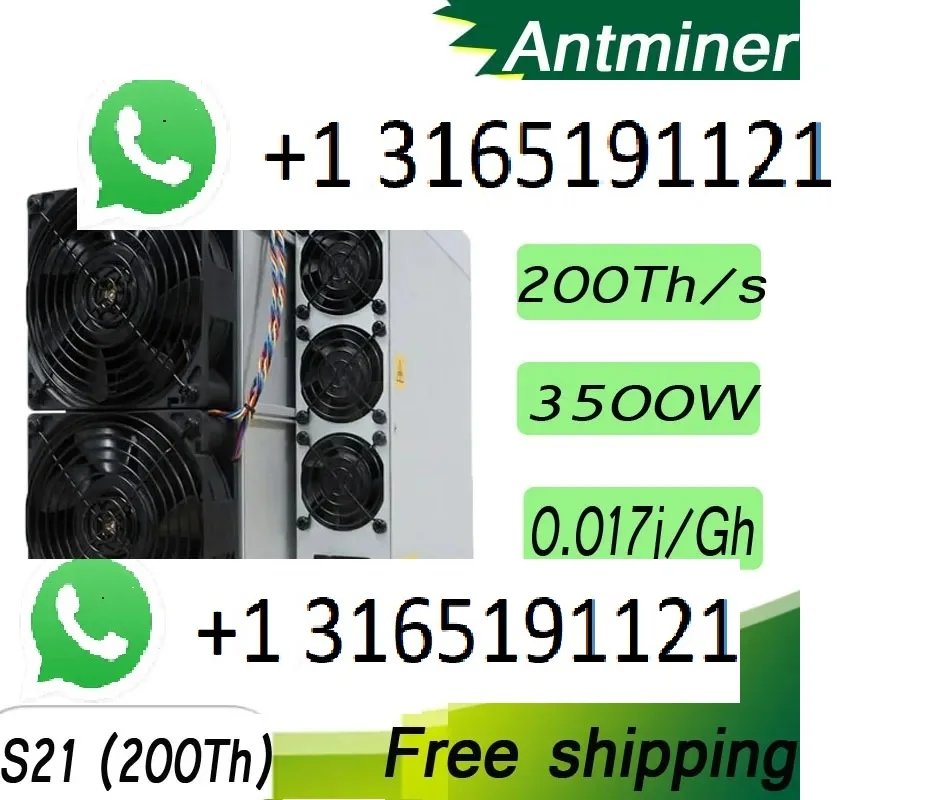 

S. Бесплатная доставка, купите 10 и получите 5 бесплатных Bitmain Antminer S21 200T 3500 Вт для биткойнов, асик-Майнер готов к отправке