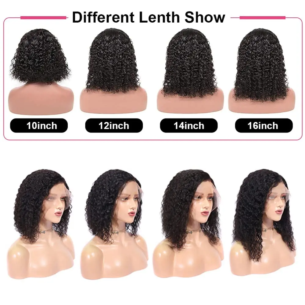 Perucas encaracolados perversos do cabelo humano de Bob curto para mulheres negras, parte dianteira do laço 13x4, profundamente, arrancadas pre