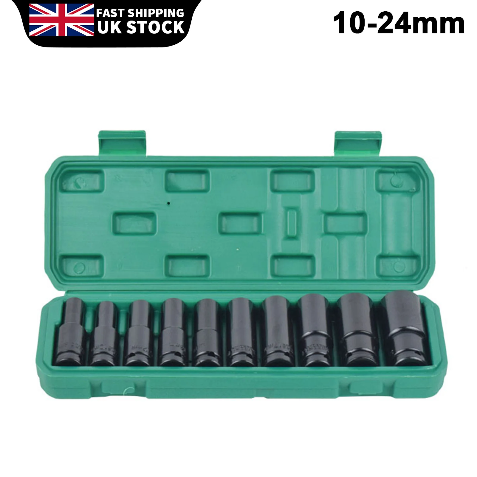 1/2 بوصة محرك 6 نقاط مقبس التصادم مجموعة 10 قطعة أحجام متري 10-24 مللي متر الكربون الصلب تأثير المقبس مجموعة مع صندوق تخزين الصلب
