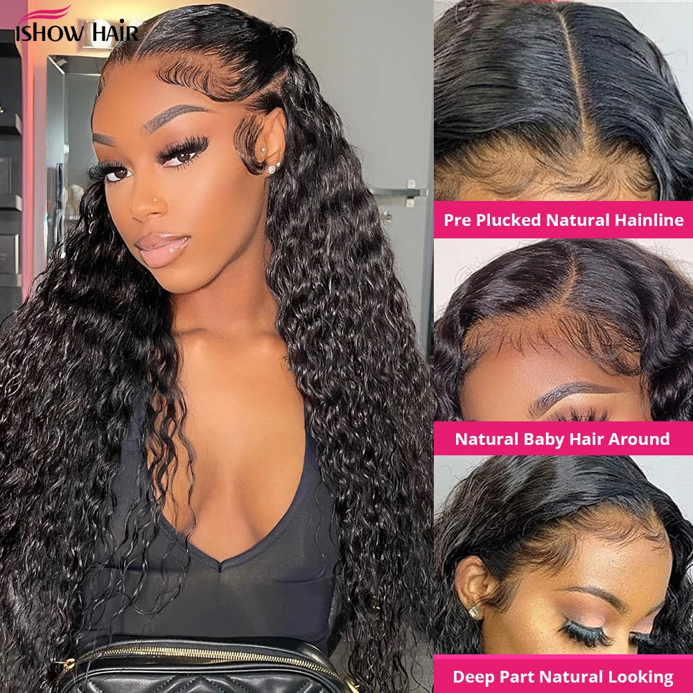 Ishow 13x4 Lace Front Human Hair Wigs 13x6 Transparent Lace Frontal Wig For Black Women Brazilian Water Wave Closure Wigs