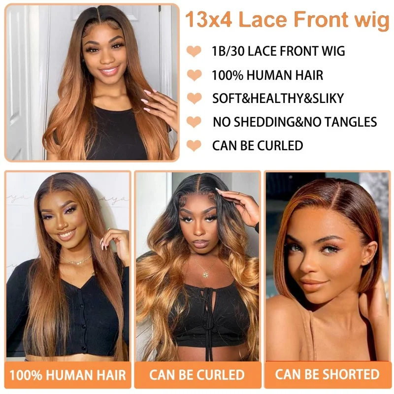 13x4 Hd Ombre Wigs 1B/30 Colored Lace Front Human Hair Wig For Women Honey Blonde Straight Hd Lace Frontal Wig Glueless Install