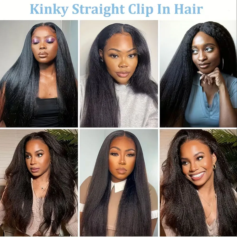 Kinky Straight Clips In Human Hair Extensions Natural Color In Brazilian Remy Human Hair 120G 8Pcs/Set Full Head For Women image 5
