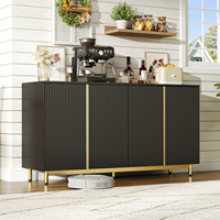Anajqaqia 150x41.5x80cm Sideboard, Storage Cabinet with 4 Shelves and Adjustable Metal Feets, for Living Room, Black