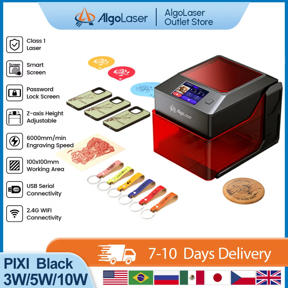 

AlgoLaser PIXI Laser Engraver Smart Safe Simple with Height Adjustable Fully Enclosed Cover Diy Desktop Portable Engraver Cutter