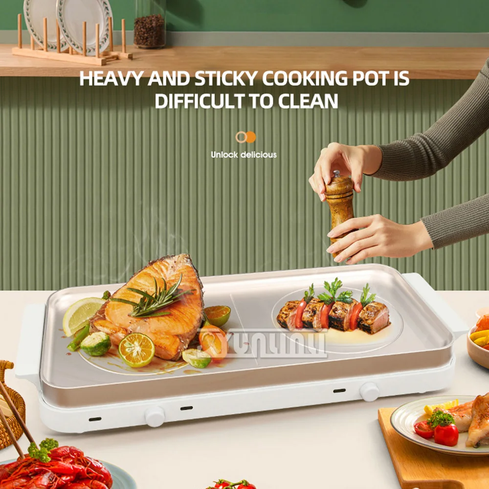 

2000W Non-Stick Electric Grill Smokeless Barbecue Machine Home Electric Baking Tray Multi -Functional Cooking Pot