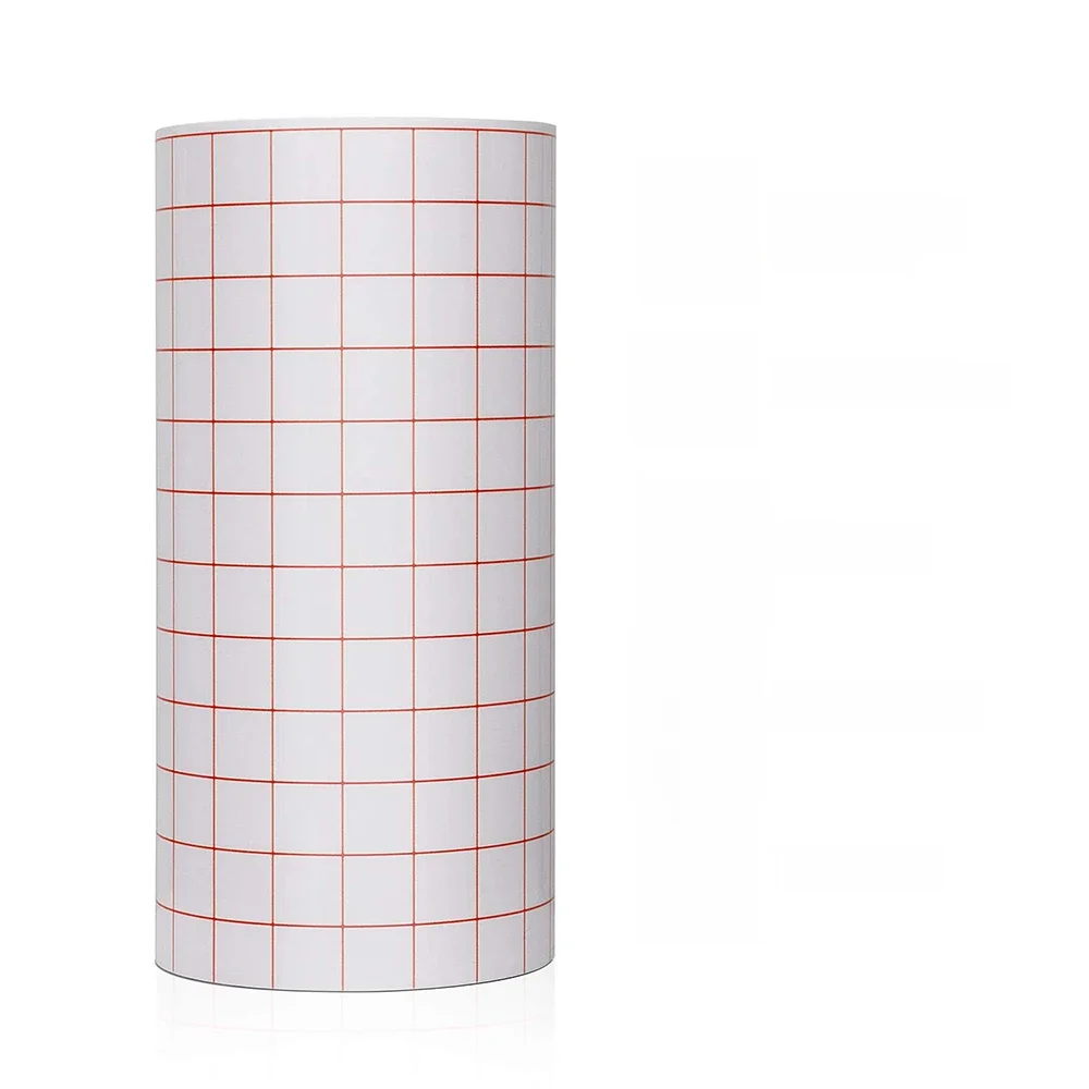 Rouleau de ruban adhésif en papier de transfert de vinyle Transparent avec grille d'alignement rouge, feuille de décalcomanies artisanales à adhérence moyenne, bricolage 30x20cm/100cm
