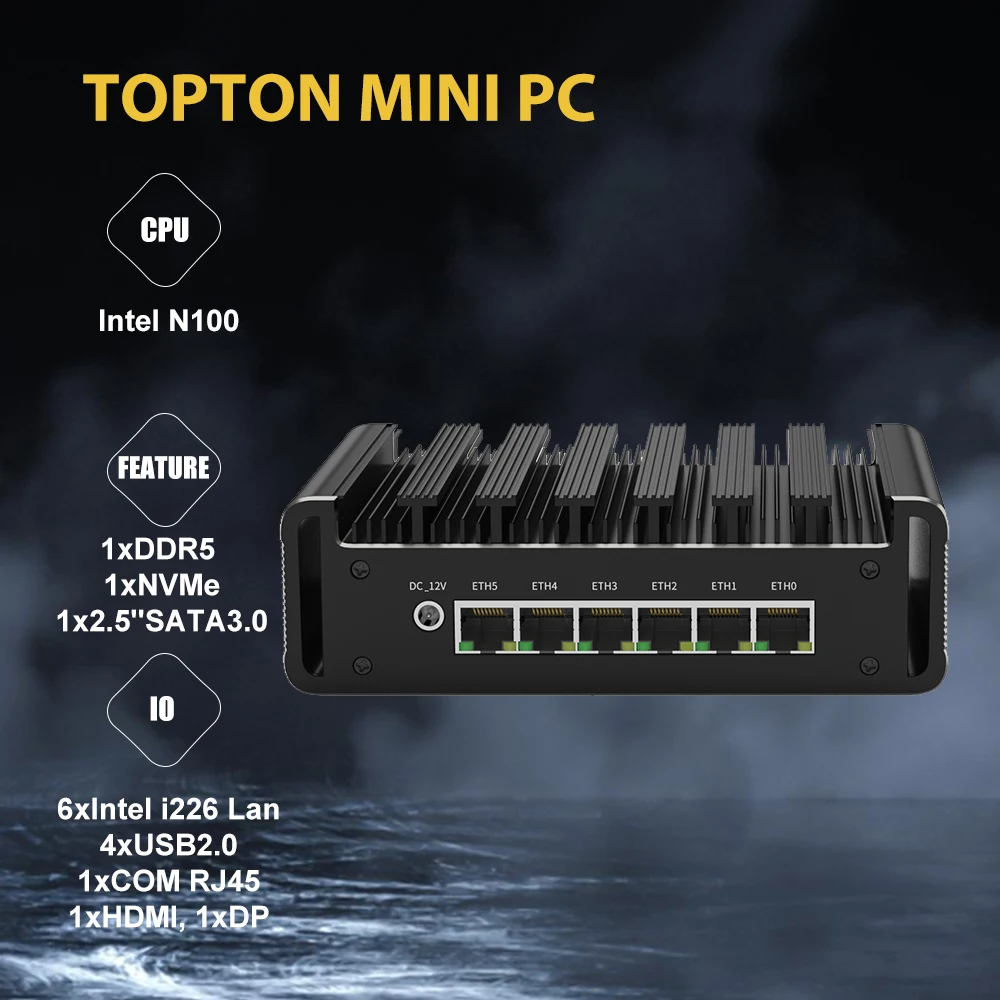 Flash Deal 6 Ports Firewall Micro Appliance Mini PC Intel N100, 6*Intel i226-V LAN AES-NI, Router PC, VPN, 8 GB RAM 128 GB SSD