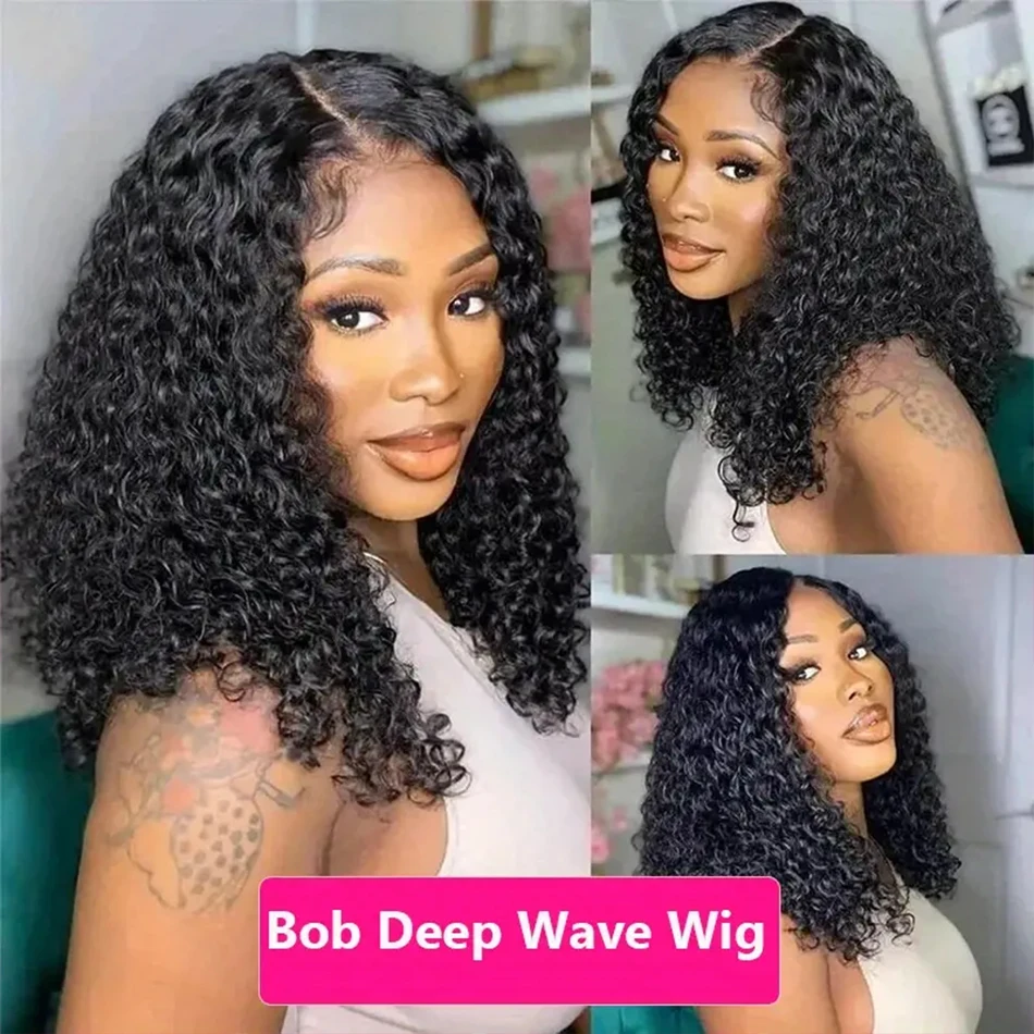 200% Density 13x4 Deep Wave Lace Front Wigs Remy Human Hair For Women Short Bob Wigs Pre Plucked With Baby Hair Natural Hairline