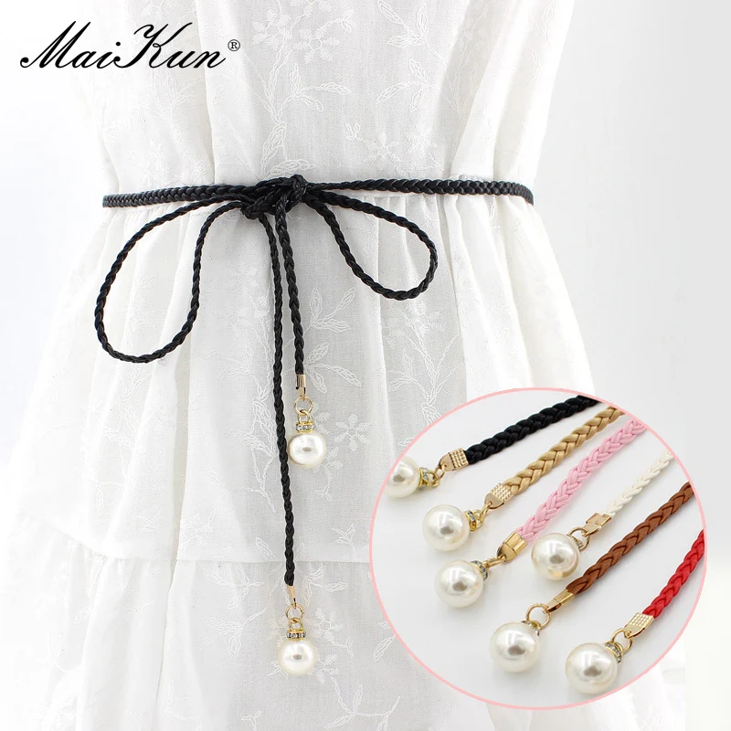 

Maikun Fashion Hot Style Belt Spring & Summer Ladies Knotted Waist Chain Dress Woven Waist Rope Women's Decorative Pearl Belt