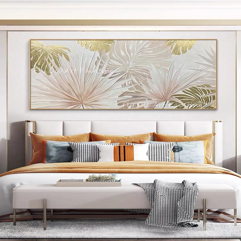 

Hand-painted gold foil luxury picture flower tree leaf abstract large size high quality Oil Painting Porch Aisle For Living Room