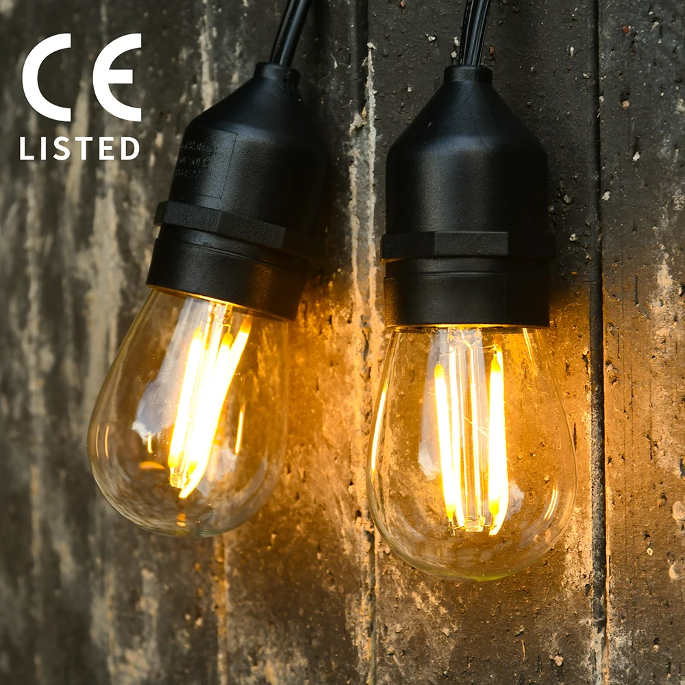 S14 15M LED String Light IP65 Garlands Outdoor Light Garland Retro Wedding Backyard Decoration Garden Light String