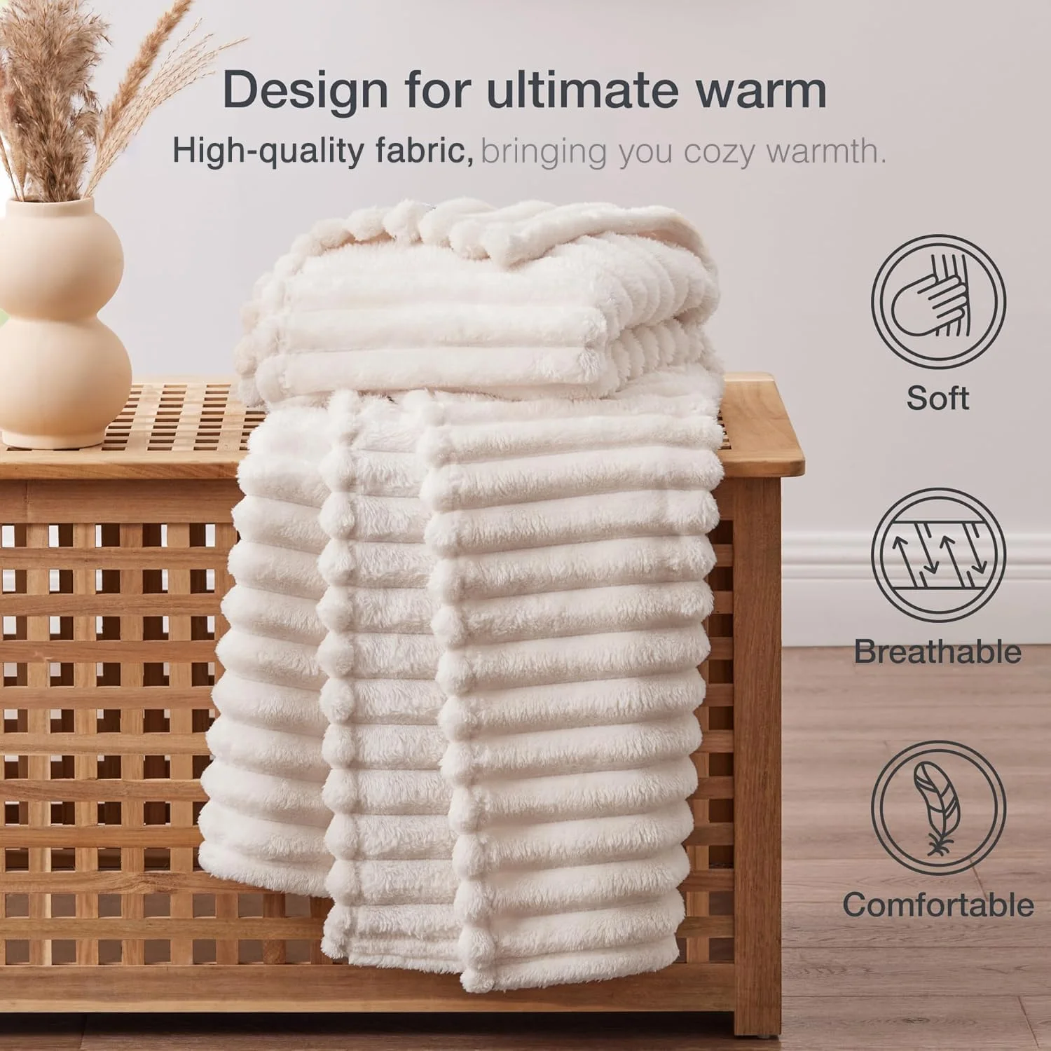 ROSEKIND Ultra Soft Faux Fur Rabbit Blanket with Stripped Designs, 300 GSM, 80*90 inch, Warm Thick for Bed Sofa Office and Camping, Available in Rich Colors, as Elegant Home Decor, Ideal for All Seasons, Durable And Multi-functional as Perfect Gift