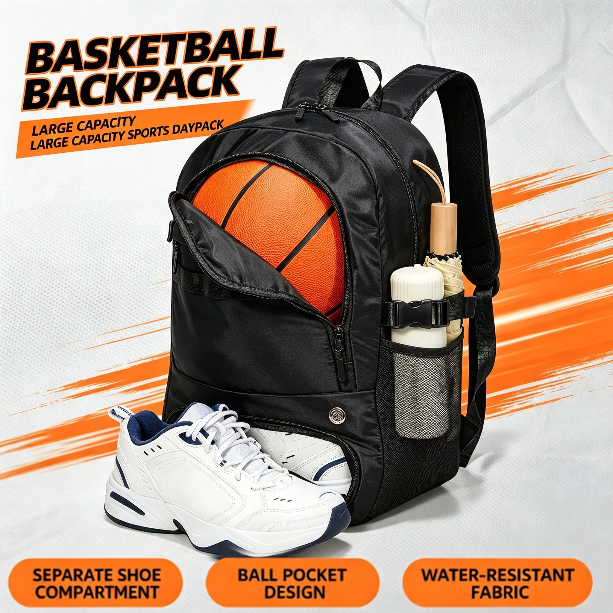 Large Basketball Backpack Football Bag with Ball Compartment and Shoe Compartment Sports Backpack to Store Water Bottle Pocket