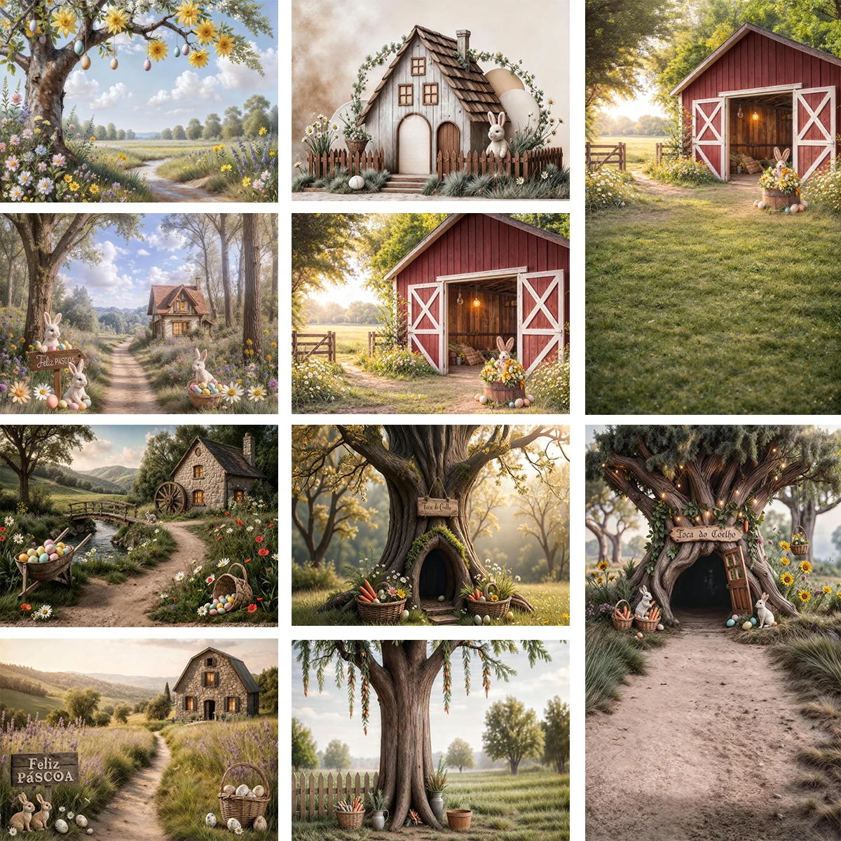 

Пасхальные фоновые панно с сельскими пейзажами и фермами для детской фотосъемки, реквизит для фотосессий с тортами, кролики, деревенские фоны