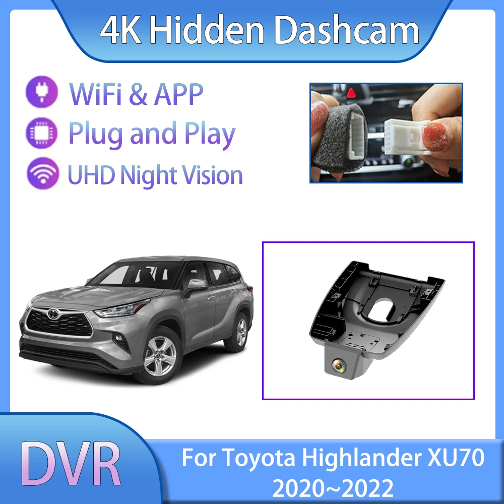 

For Toyota Highlander Kluger XU70 2020 2021 2022 Dash Cam 4K Full HD Plug And Play Lens Video Recorder DVR Car Auto Accessories