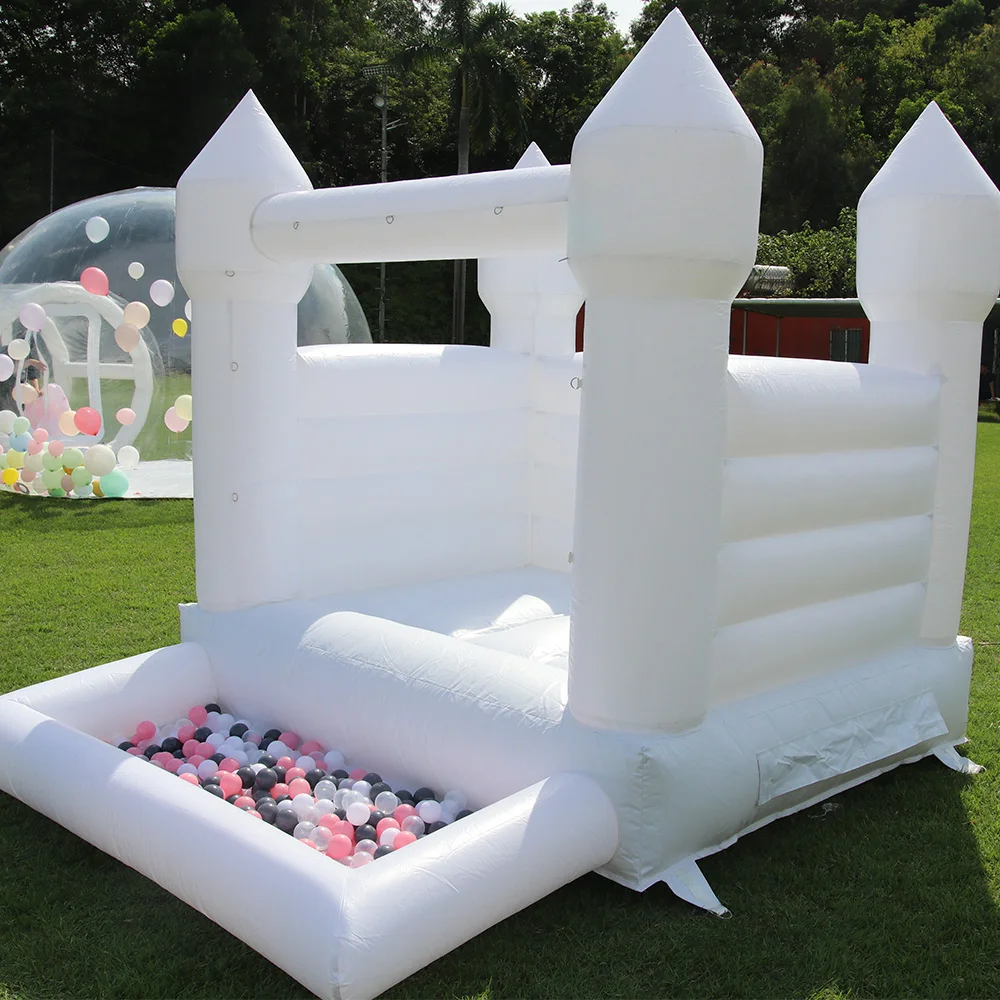 10ft branco bouncy castelo família mini casa do salto pvc bouncer salto inflável com poço de bola para crianças ventilador inflar quintal